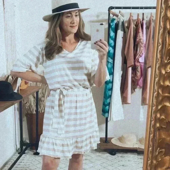 Bella Boho Clothing Dresses & Skirts - Sky Nude Striped Ruffle Mini Dress